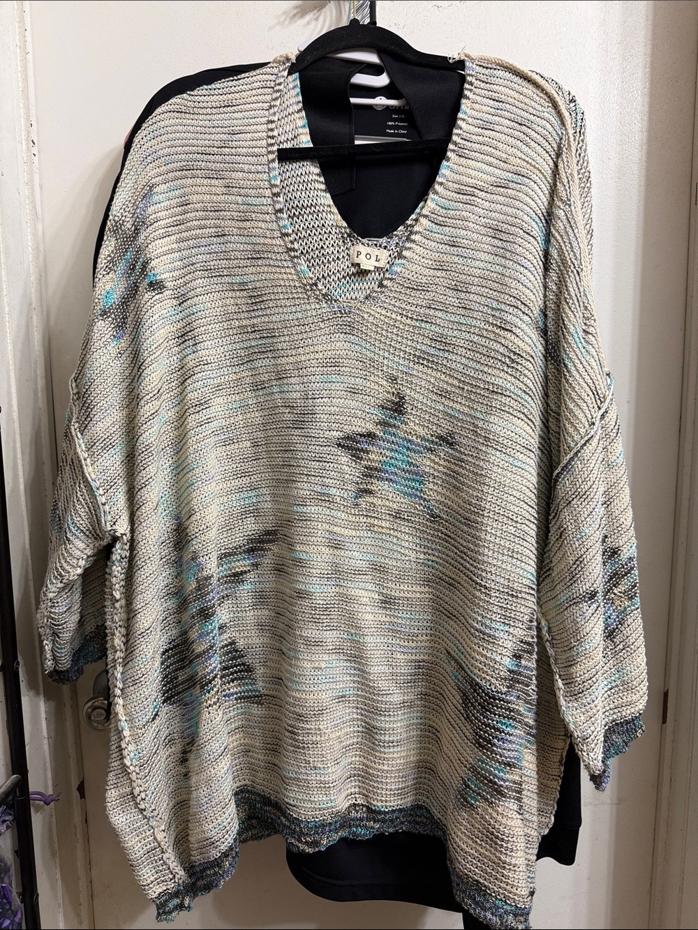 POL Knit Sweater in Cream with Teal & Gray Accents